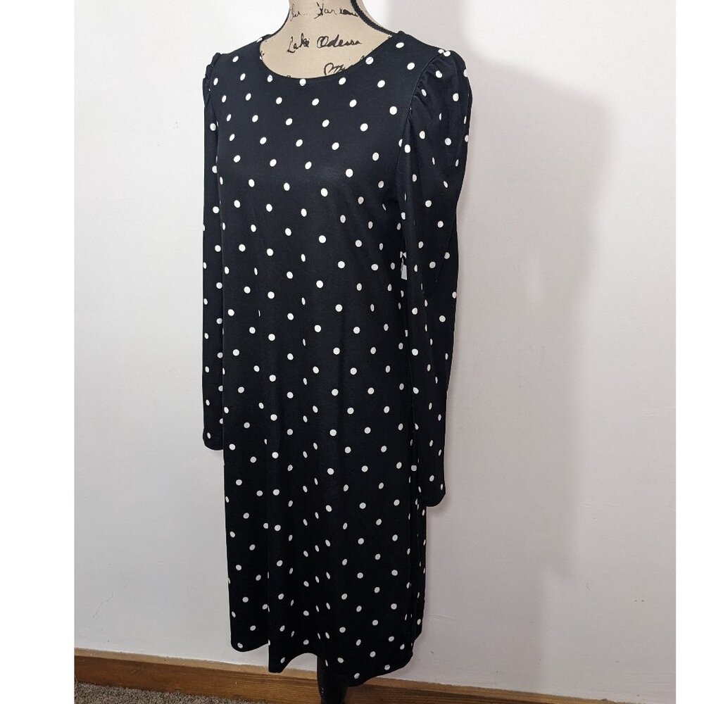 Old Navy Women's Long Sleeve Knit Polka Dot Shift Dress Black & White sz M Tall